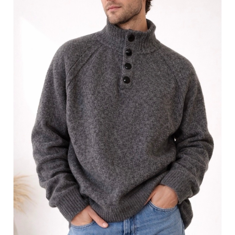 Banana Republic Sweater Wool Blend Mens XL Gray Cozy Minamilist Italian Yarn